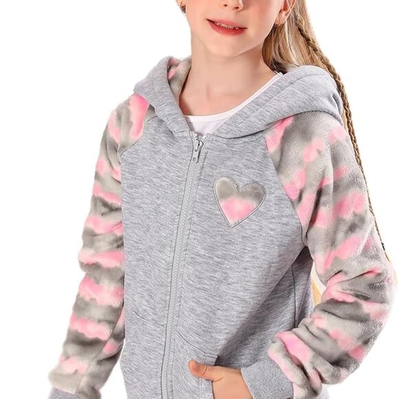 V.&GRIN Girl Zip up Hoodie Sweatshirt Soft Fuzzy Fleece Jacket with Pocket - Picture 2 of 12